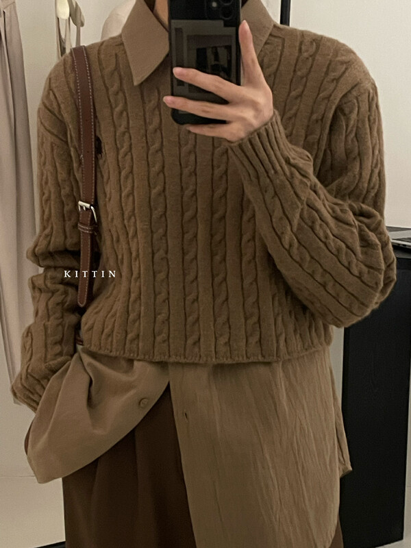 【KITTIN】Korean Style Small Twist Embroidered Short Sweater 1377
