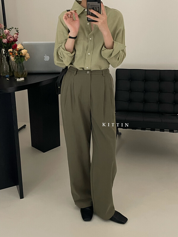 【KITTIN】Korean style cotton elastic back casual pants 9150