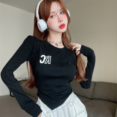Real shot round neck letter all-match long-sleeved bottoming shirt T-shirt net price