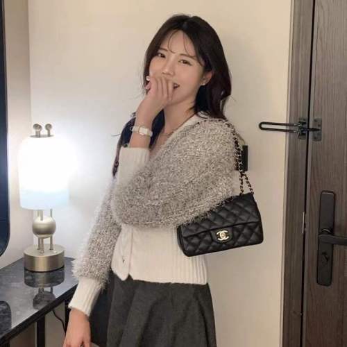 Korea purchasing-BER 3569-Women's autumn and winter sweater knitted cardigan twist plush fleece high waist short dress