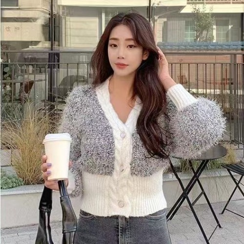 Korea purchasing-BER 3569-Women's autumn and winter sweater knitted cardigan twist plush fleece high waist short dress