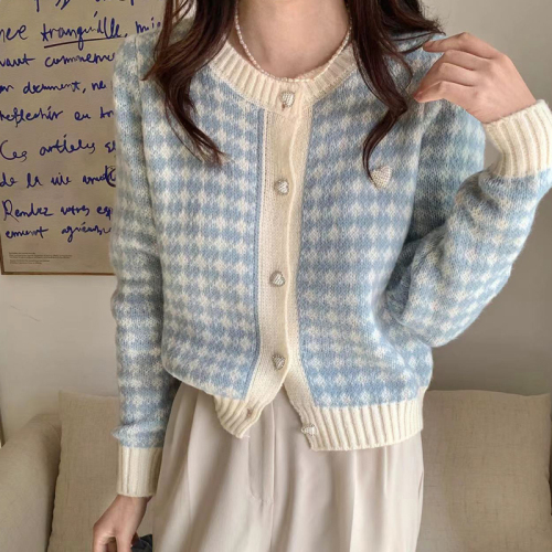 Gentle wear short top pink mohair knitted women's cardigan 2022 new early spring and autumn sweater coat