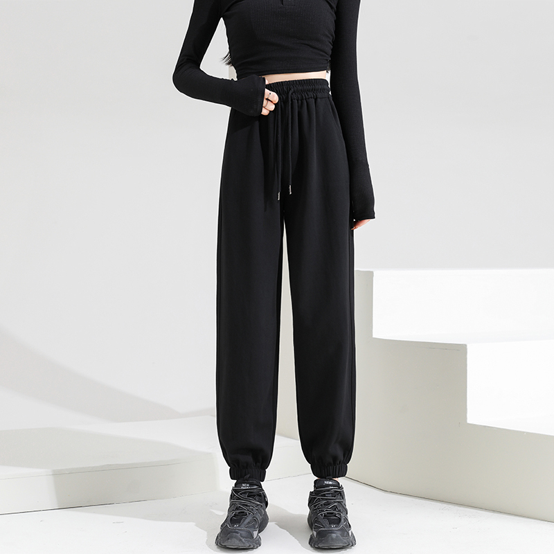 Fish-scale black sports pants women's spring autumn and winter thin section loose beam-leg bloomers casual cotton pants