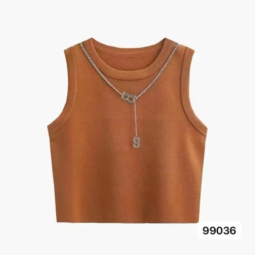 2022 summer new personality girl round neck chain decoration solid color vest
