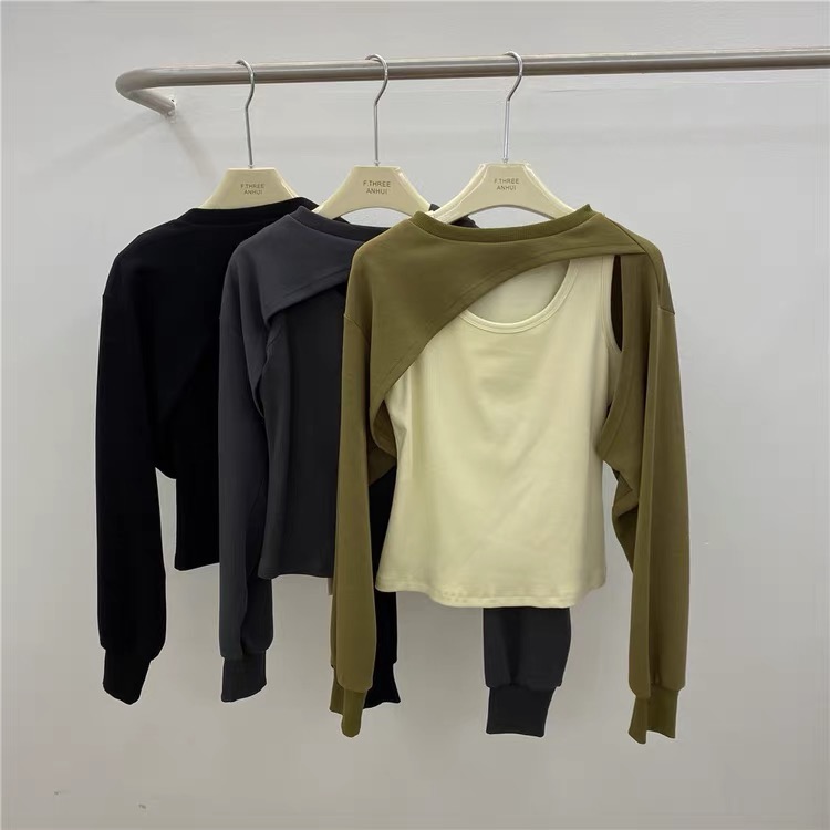Autumn is new! [Xiaofanjia] Korean version of simple short long-sleeved top + inner bottoming suit 549# LSW