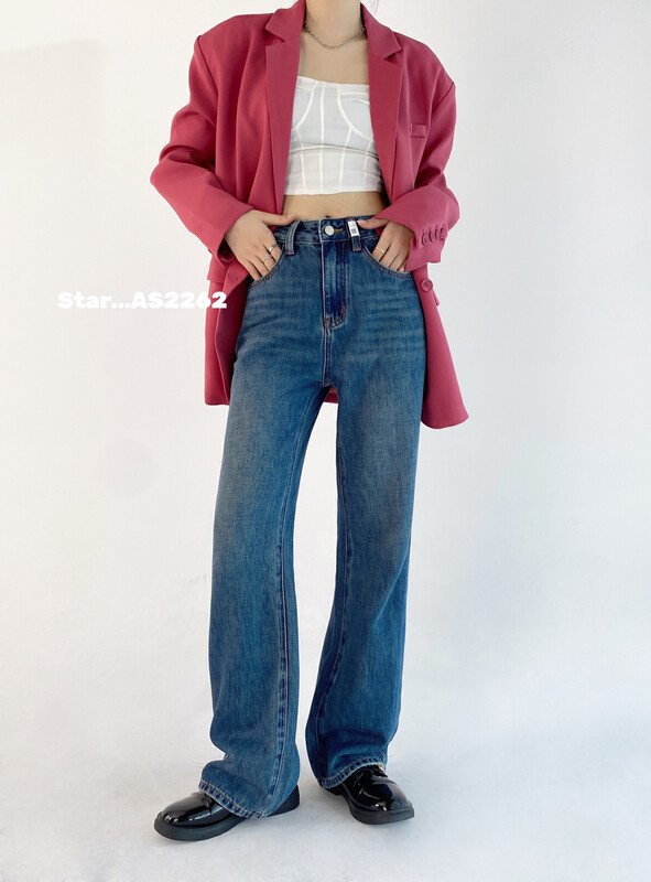 [STAR] New high-end color contrast pockets loose and thin wide-leg jeans in autumn S2262