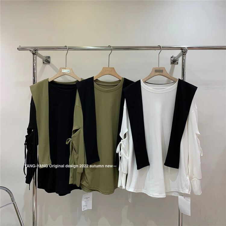 Autumn is new! [YANG-YANG] niche long-sleeved T-shirt with lace and shawl (with shawl) C5150# CLS