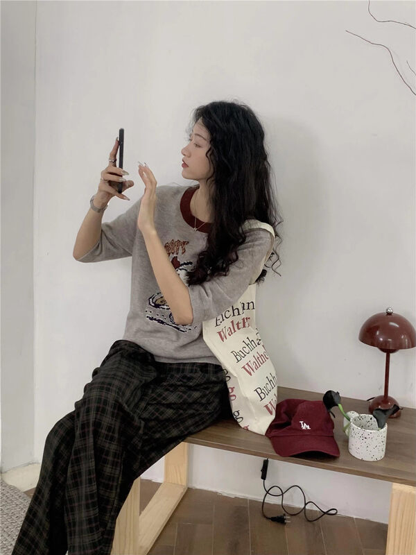 New in early autumn! [Rina] Contrast color pattern fashion all-match knitted sweater 323X132# ZXX