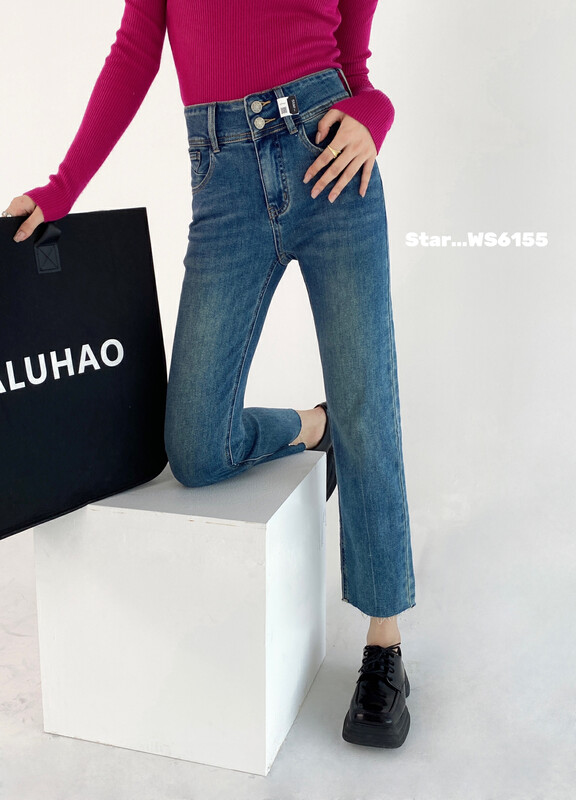 [STAR] New high-waisted double-button slim cigarette pipe jeans WS6155 in autumn