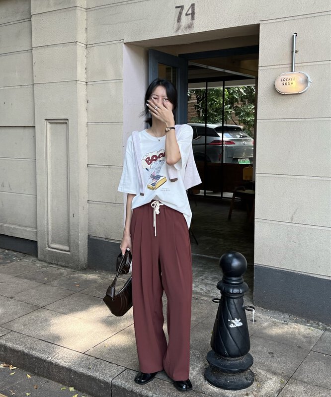 New in early autumn! [Rina] Elastic waist straight all-match wide-leg casual pants U048# ZXX