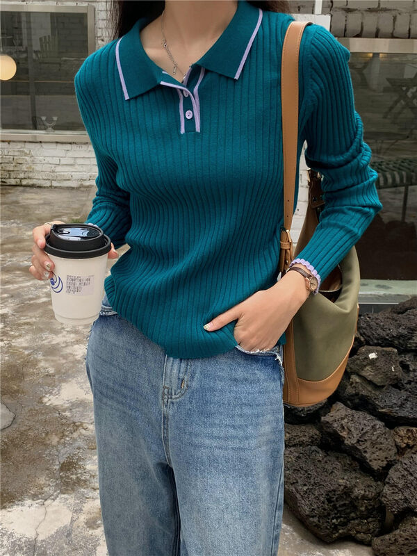 Autumn is new! [Rina] Polo Collar Versatile Slim Knit Sweater 323X110# ZXX