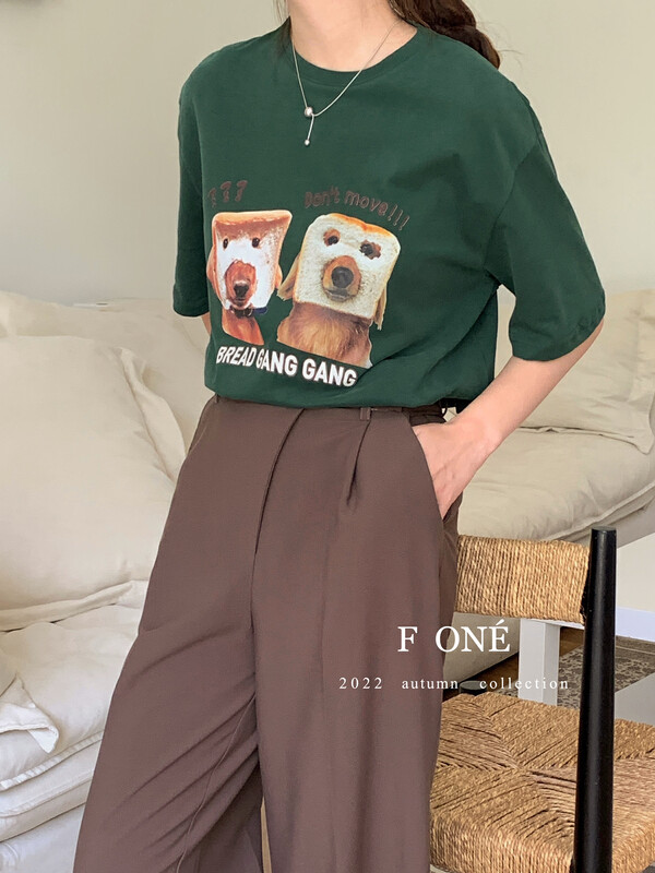 【F ONE】Korean style ins style dog cartoon short-sleeved T-shirt 26106# WPL
