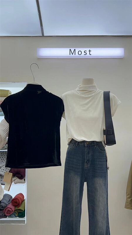 New in autumn! [MOST] Pile collar short-sleeved all-match bottoming shirt (only selling bottoming shirts) 97620# ZJY