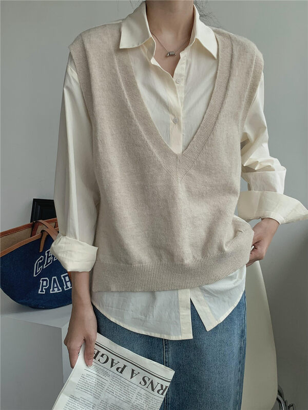 New in autumn! [Rina] Korean style all-match stitching design shirt 323X182# ZXX