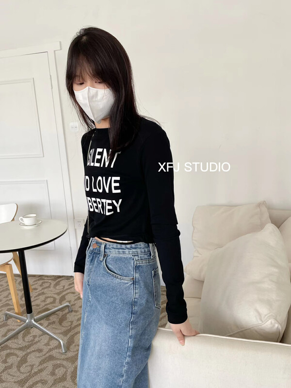 Early autumn new style! [Xiaofanjia] Alphabet print bandage shirt YS1-511# LSW