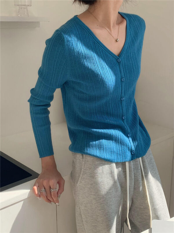 New in early autumn! Ten colors! [Rina] Simple solid color all-match knitted cardigan 323X097# ZXX