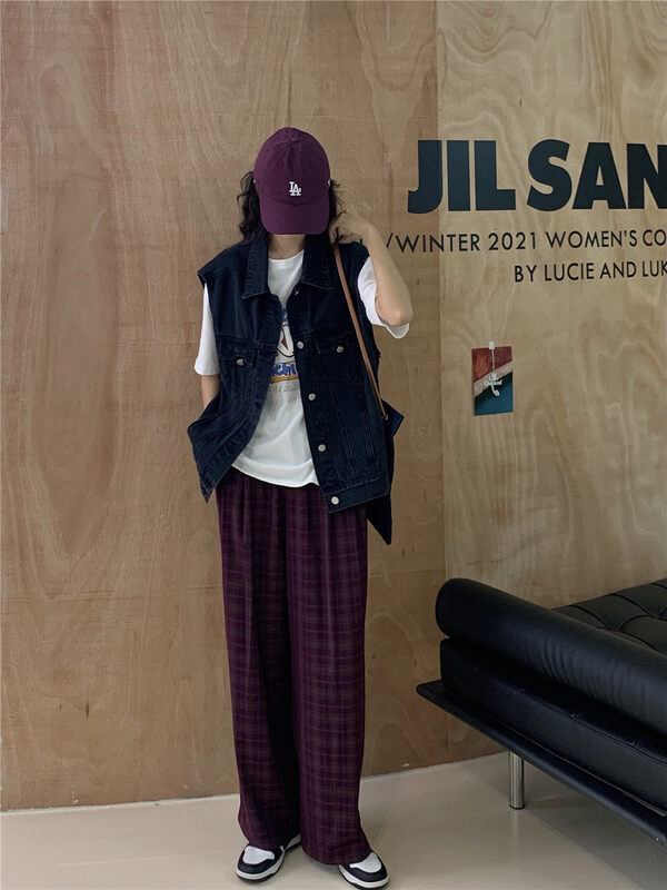 New in early autumn! [Rina] Plaid is thin and comfortable wide-leg casual pants 223U046# ZXX