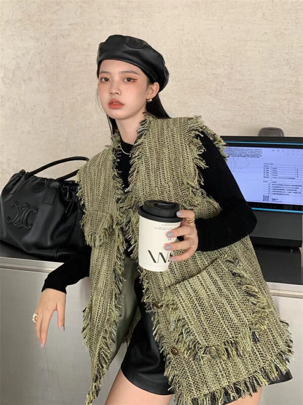 Autumn models are new! [MOST] raw edge all-match green vest (only vest) 97599# ZJY