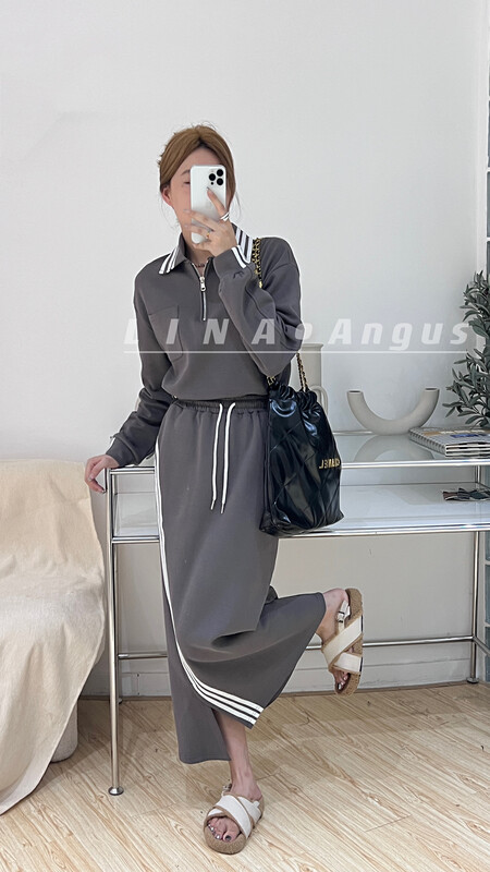 Autumn is new!【LINA】All-match sweater + mid-length skirt two-piece suit 7101# HJY