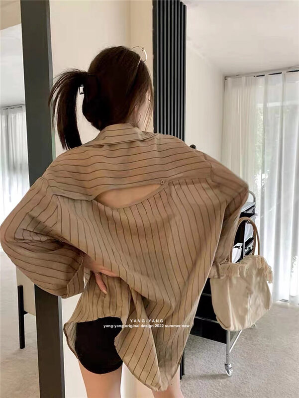 New in early autumn! [YANG-YANG] Loose striped casual sunscreen shirt (without vest) C5038A# CLS