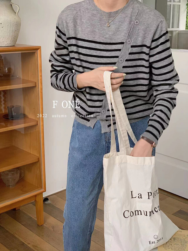 New in Autumn!【F ONE】Casual Color Contrast Niche Design Striped Knit Sweater 34154# WPL