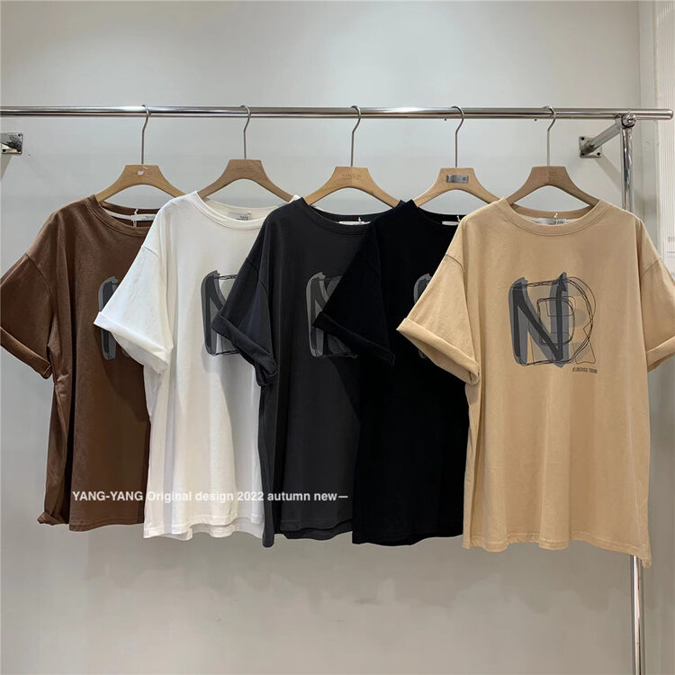 New in autumn! [YANG-YANG] Letter pattern all-match pullover short-sleeved T-shirt C5136# CLS