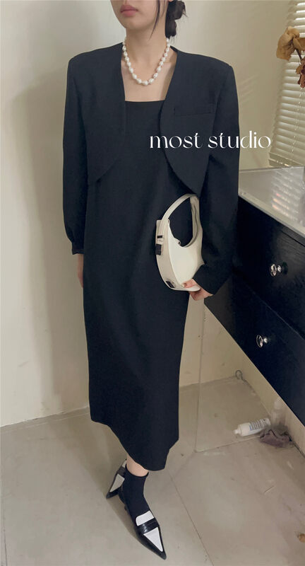 New in autumn! [MOST] Fashionable all-match short jacket + suspender dress suit 97507# ZJY