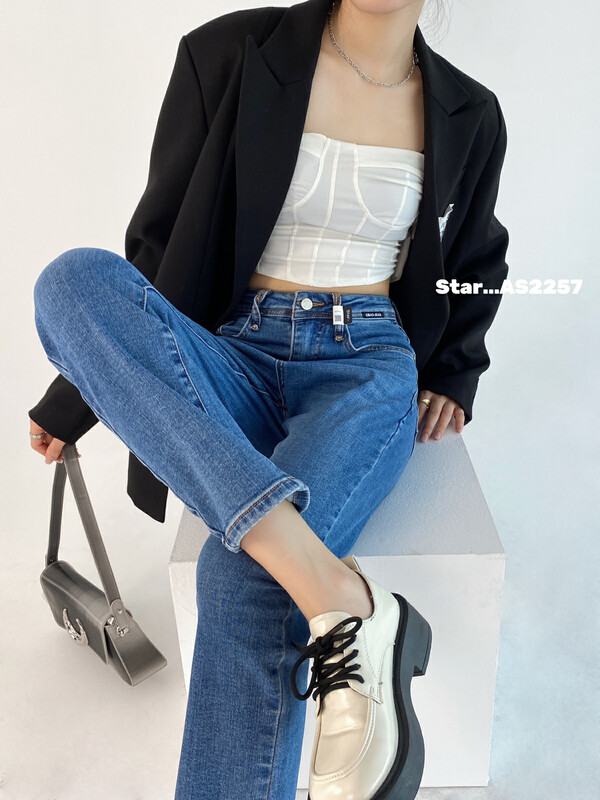 [STAR] Autumn on the new Korean style simple fashion casual slim cigarette pipe jeans AS2257# CQW
