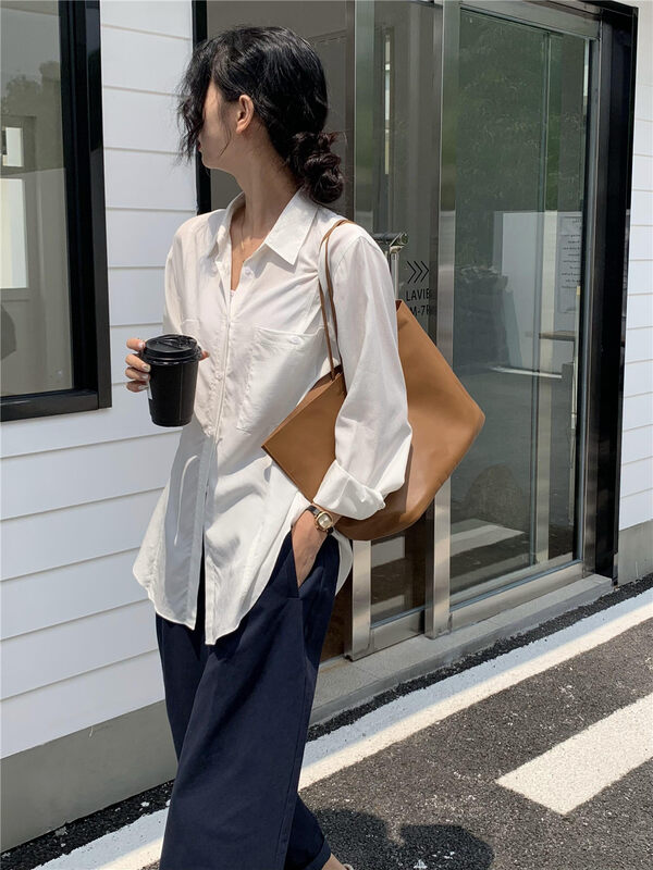 New in autumn! [Rina] Korean solid color all-match long-sleeved shirt 223A057# ZXX
