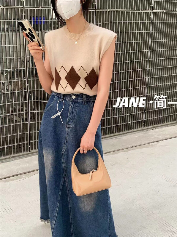 New in autumn! [JANE] Contrast color diamond round neck vest YS1-5010# ZXX