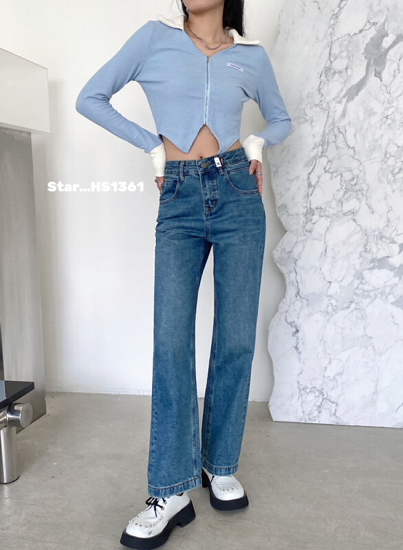 【STAR】Fall new retro fashion all-match thin wide-leg jeans HS1361# CQW