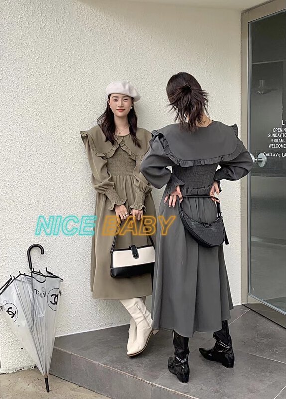 New in autumn!【NICE BABY】long-sleeved pleated solid color dress 8970# WTT