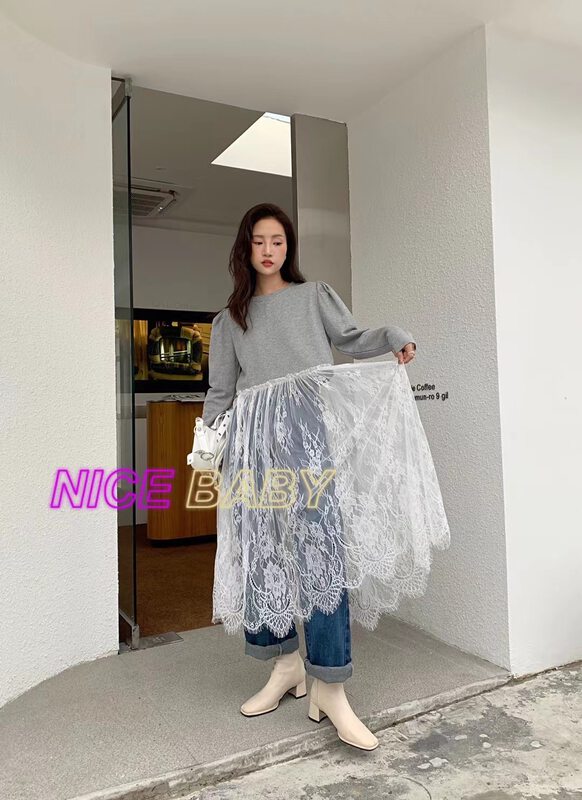 New in autumn! [NICE BABY] lace stitching pullover sweater 8972# WTT