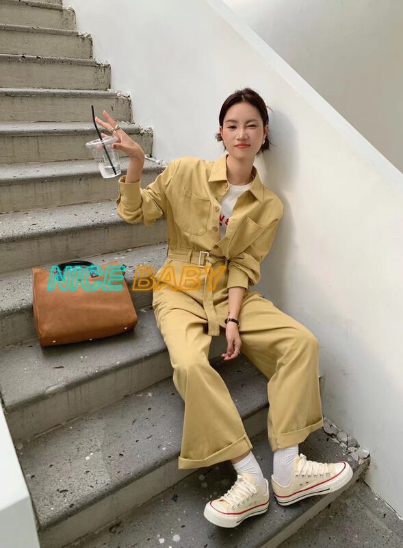 Autumn is new! [NICE BABY] Long-sleeved solid color all-match jumpsuit (with belt) 8953# WTT