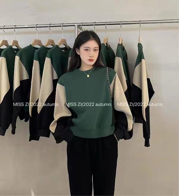 New in autumn! [Xiaofanjia] Western-style loose and casual stitching contrast color sweater 546# LSW