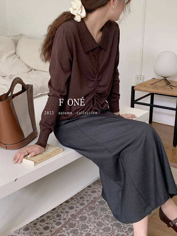 Autumn is new! [F ONE] Korean simple and versatile umbrella skirt (with belt) 26099# WPL