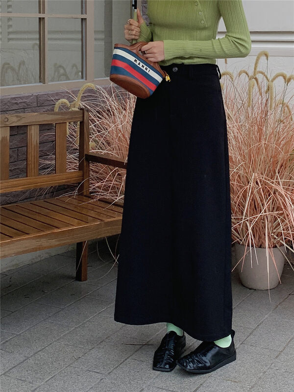 New in autumn! [Rina] Korean style all-match mid-length solid color skirt 223R068# ZXX