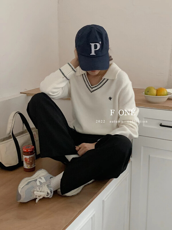 New in autumn!【F ONE】Korean age-reducing lazy embroidered sweater 26182# WPL