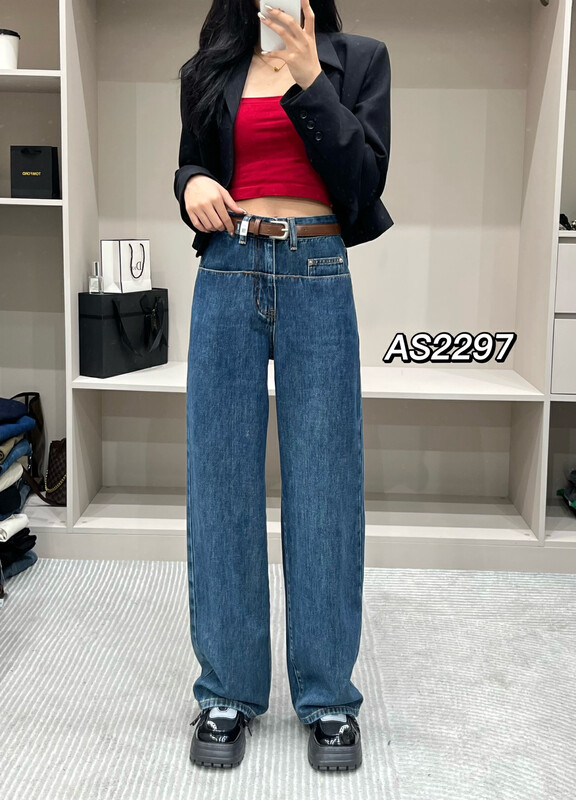 [STAR] Autumn new high-end features pocket loose wide-leg jeans (with belt) AS2297
