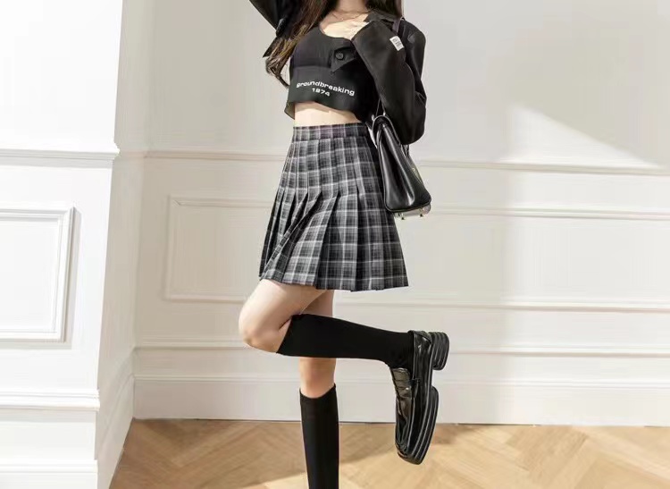 New in autumn!【6688】High waist plaid pleated skirt 6998# WPL