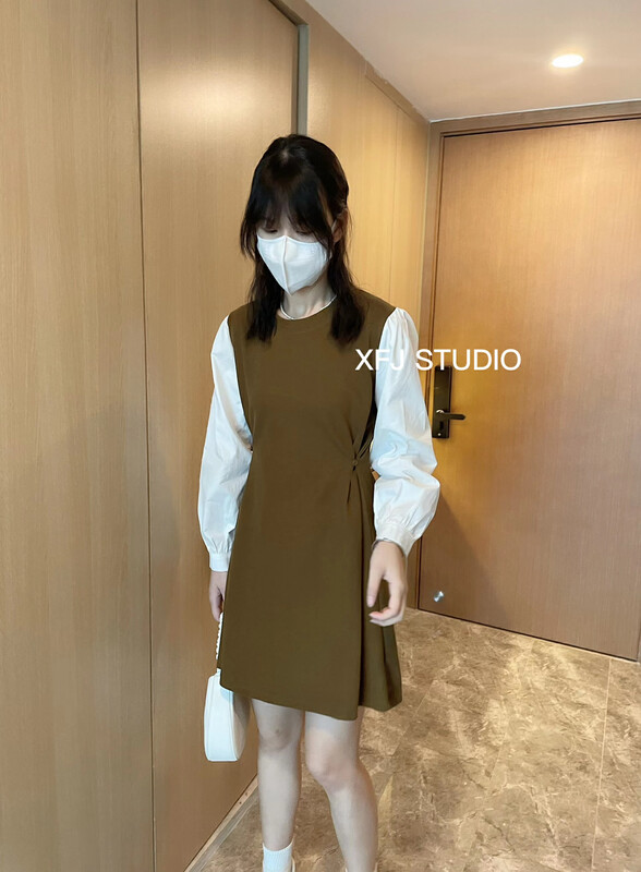 New in early autumn! [Xiaofanjia] Korean style spelling waist long-sleeved dress YS2-7013# LSW