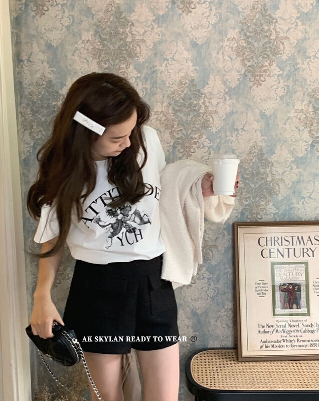 New in early autumn!【A.K SKYLAN】Casual Angel Print Short Sleeve T-Shirt 82813# ZXL