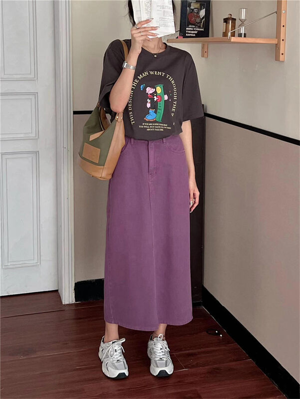 New in early autumn! [Rina] Korean version of the split solid denim skirt R057# ZXX