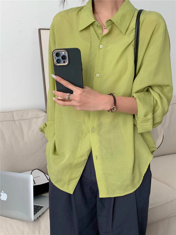 New in early autumn! [Rina] Korean solid color long-sleeved shirt 058# ZXX