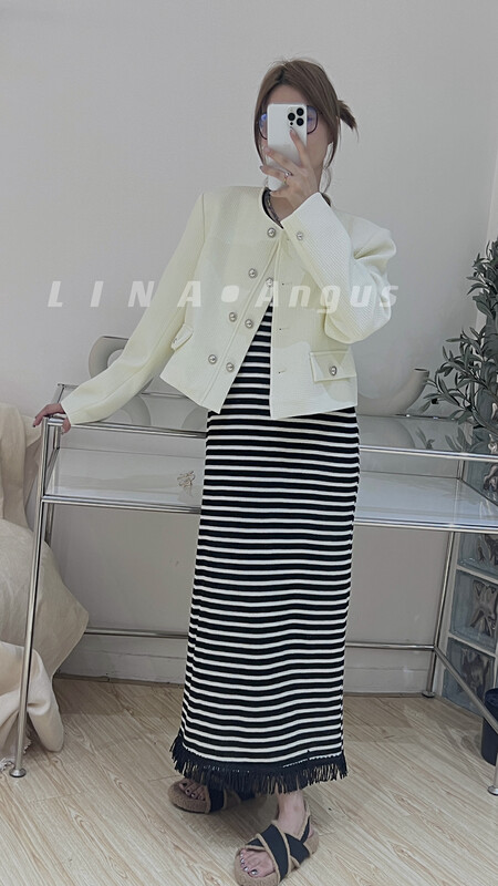 New in autumn!【LINA】Double-breasted small fragrant style short coat 7087# HJY