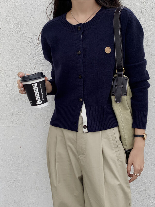 New in autumn! [Rina] Korean all-match round neck buttoned knitted cardigan 323X165# ZXX