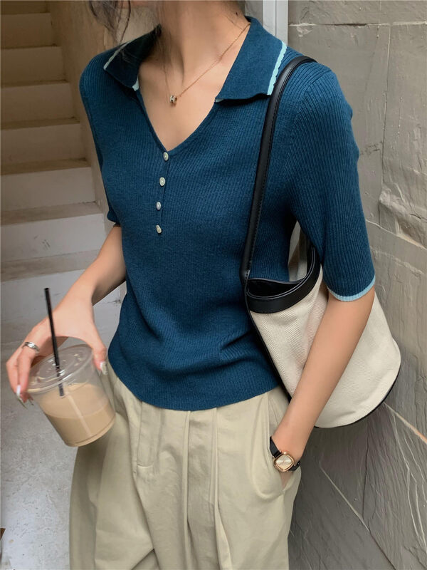 New in early autumn! [Rina] Simple and versatile contrasting color knitted sweater 323X150# ZXX