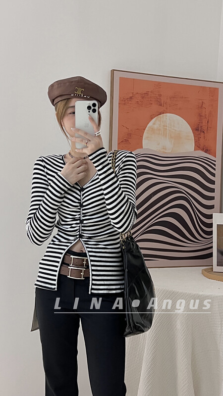 New in autumn!【LINA】Stretch stripe slim fit long-sleeved warm sweater 7097# HJY