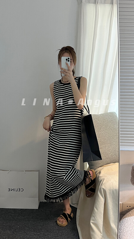 New in autumn!【LINA】Striped fringed pullover dress 7080# HJY