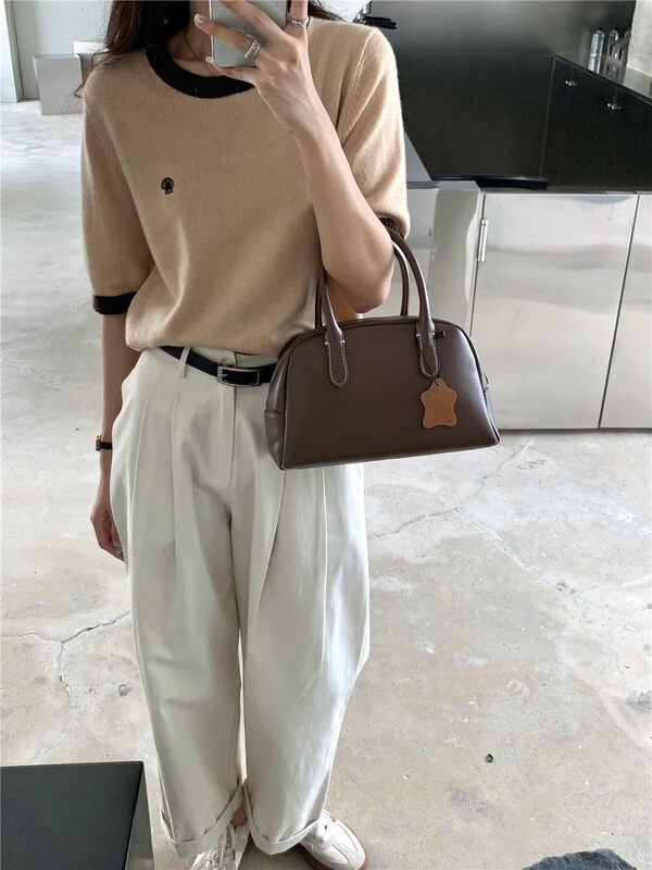 Autumn is new! [Rina] Korean style contrast color short-sleeved knitted sweater 323X131# ZXX